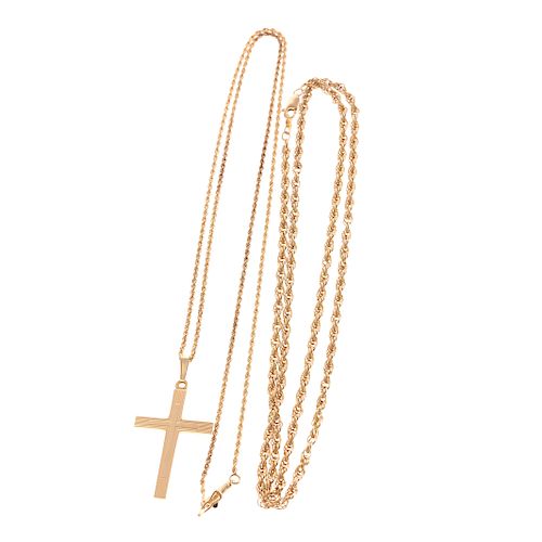 A Gold Cross & Chain & 14K Rope Chain