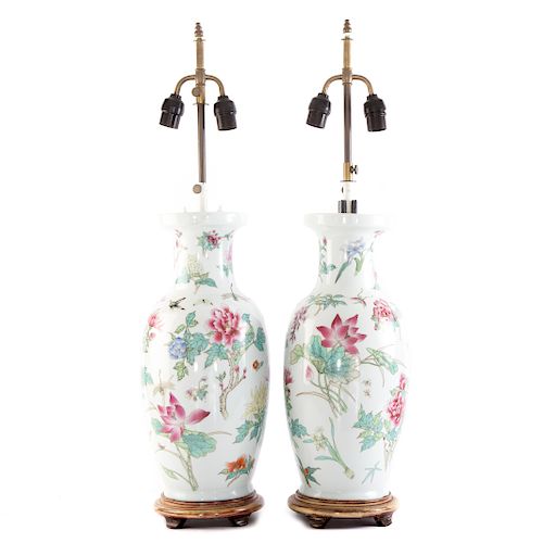 Pair Chinese Export Style Vase Lamps,
