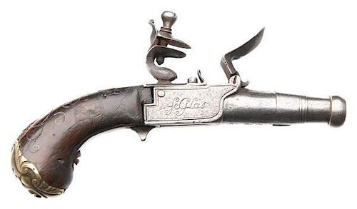 English Cannon-Barrel Flintlock Pistol Signed SeGlas, London  