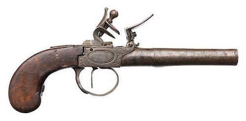 European Late 18th Century Flintlock Center Hammer Pistol 
