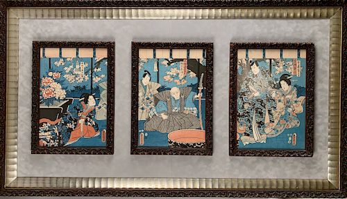 Japanese Color Woodblock Triptych, Toyokuni