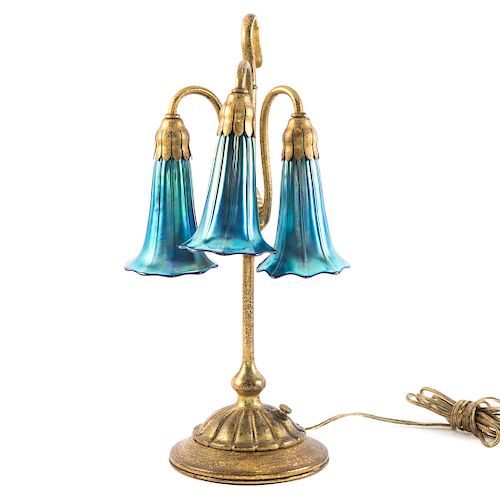 Tiffany Gilt Bronze Tall Three-light Lily Lamp