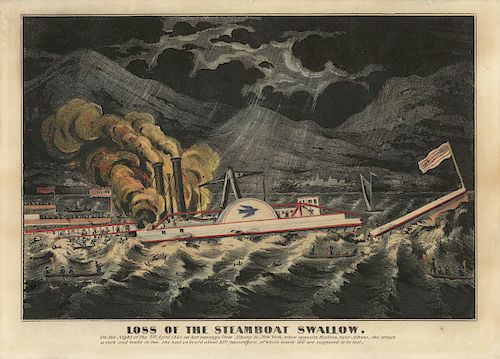 Loss of the Steamboat Swallow - Original Lithograph c.1845