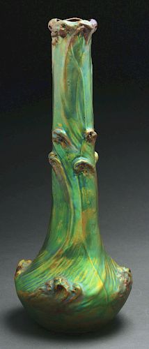 Zsolnay Art Nouveau Iridescent Green Ceramic Vase. 