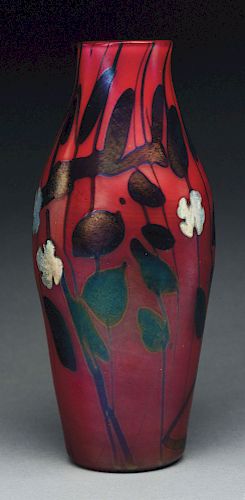 Tiffany Red Decorated Vase.