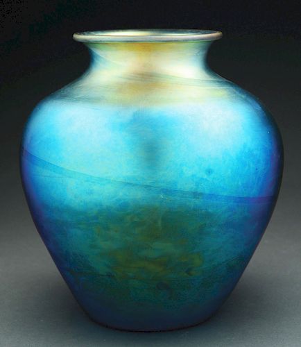 Steuben Blue Aurene Vase.