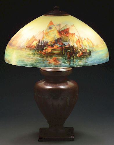 Handel Venetian Harbor Scene Table Lamp.