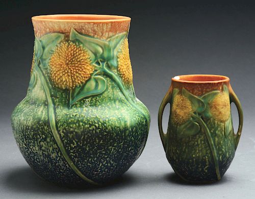Lot of 2: Roseville Pottery Sunflower Vases. 