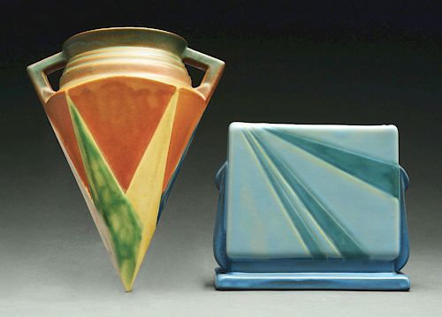 Lot of 2: Roseville Pottery, Futura Sunray Vase & Wall Pocket. 