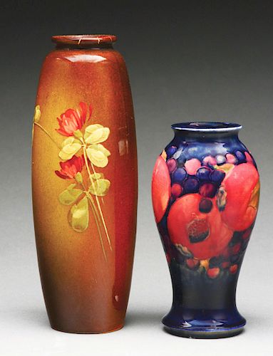Lot of 2: Hand Painted Vases, Owens & Moorcroft. 