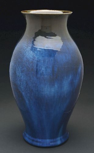 Fulper Pottery Large Blue High Gloss Vase.                                      