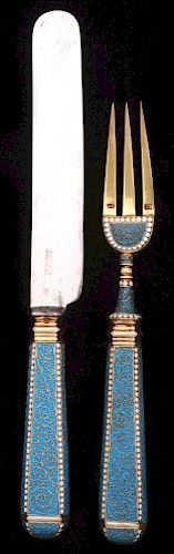 Set of 2: Russian Enamel Serving Fork & Knife.