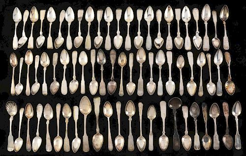 A Large Group of American Coin Silver Spoons.