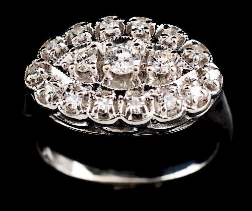 Ladies Antique 14K White Gold Diamond Ring.