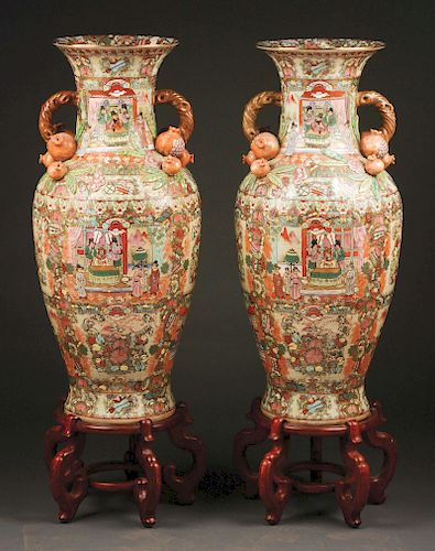 Lot of 2: Pair of Large Famille Rose Chinese Porcelain Urns.