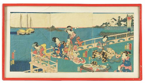 Toyokuni III. Japanese Woodblock Triptych.