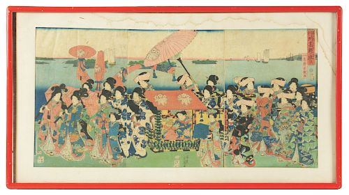 Kuniyoshi Attributed Japanese Woodblock Triptych. 