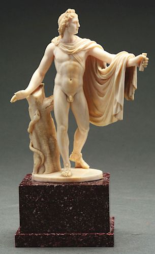 CarvedEuropean Ivory Male Figure on Marble Base.