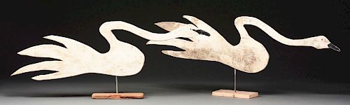 Pair Of Folk Art Carved "Hissing Swan" Weathervanes.