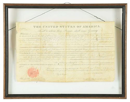 Framed President James Monroe Autograph Land Grant. 