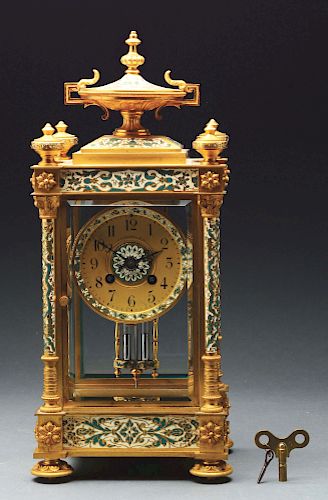J.E. Caldwell & Co. Bronze & Enamel Time & Strike Clock.