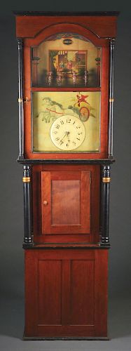 Fine Neo-Classical Cherry Musical Automaton Tall Case Clock.