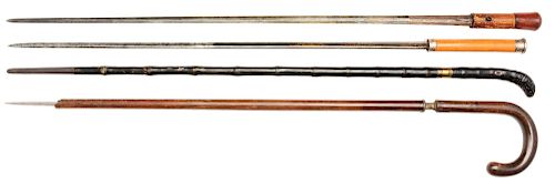 Lot of 4: Antique Sword Canes, 2 without Sheaths, 2 with Sheaths.