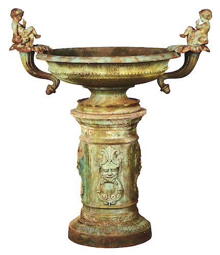 Fine Neo-Classical Cast-Iron Urn on Pedestal.