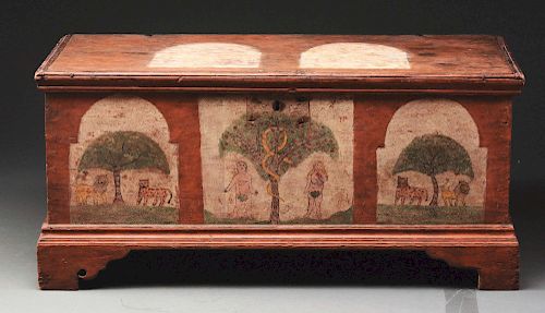 Fine PA Adam & Eve Decorated Dower Chest Mid 18th C. 