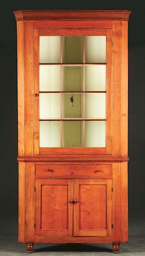 Early American Birch or Poplar Corner Cabinet.