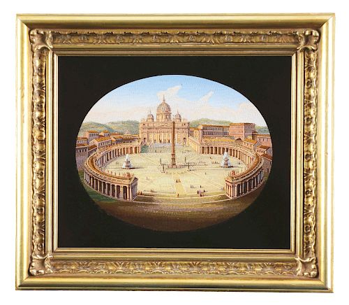 Italian Micro Mosaic of Capitol Building and Rotunda in Wooden Frame.