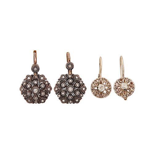 VICTORIAN DIAMOND & SILVER-TOPPED YELLOW GOLD DROP EARRINGS 