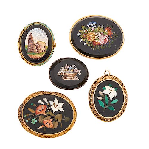 PIETRA DURA OR MICROMOSAIC BROOCHES