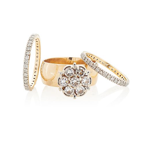 DIAMOND & YELLOW GOLD CLUSTER OR BAND RINGS
