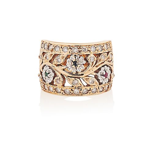 DIAMOND & YELLOW GOLD FLORAL BAND RING