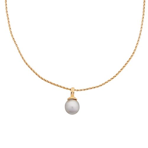 TAHITIAN SOUTH SEA PEARL & YELLOW GOLD PENDANT NECKLACE 