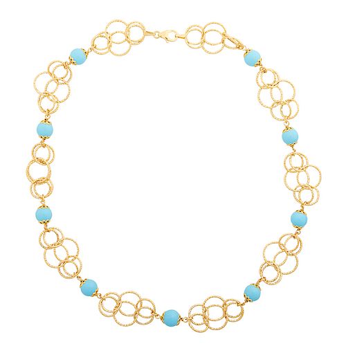 TURQUOISE & YELLOW GOLD LINK NECKLACE