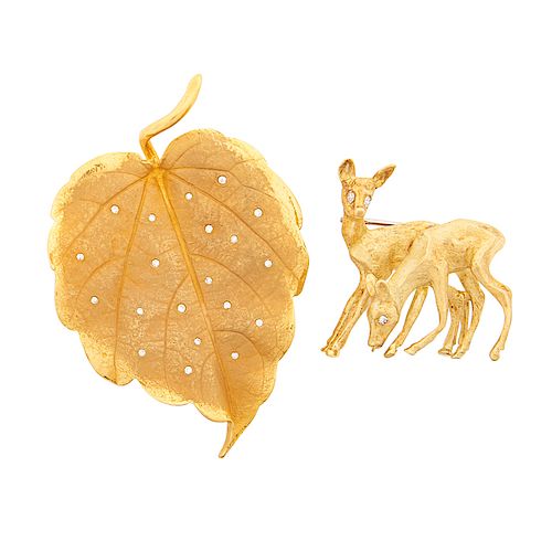 WHIMSICAL DIAMOND & YELLOW GOLD BROOCHES