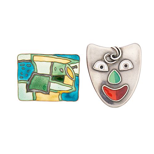 DANISH ENAMELED STERLING BROOCHES