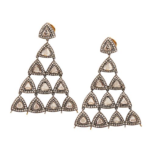 DIAMOND & SILVER-TOPPED YELLOW GOLD EARRINGS 