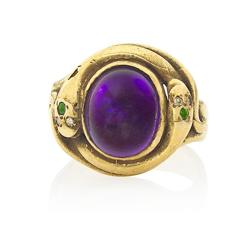 VICTORIAN AMETHYST & YELLOW GOLD SERPENT RING