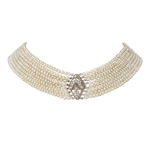 EDWARDIAN PREDOMINATELY NATURAL PEARL COLLAR NECKLACE 