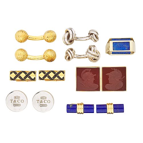 YELLOW GOLD OR SILVER CUFFLINKS & RING