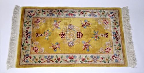 Semi-Antique Imperial Yellow Chinese Wool Rug