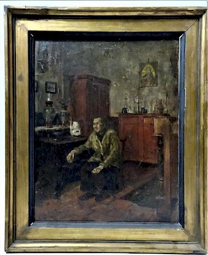 Willy Scaton, Interior Scene, Oil on Canvas