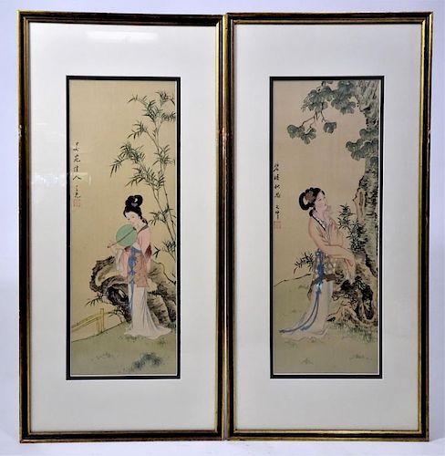 Chinese Silk Embroidery Geishas, Framed