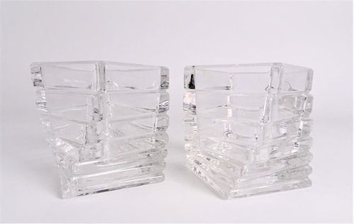 Pair of Rosenthal Crystal Square Vases