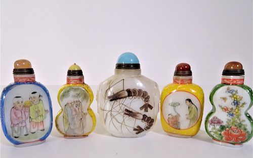 Collection of 5 Signed Hand painted Snuff Bottles