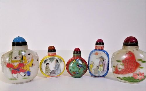 Collection of 5 Signed Hand painted Snuff Bottles