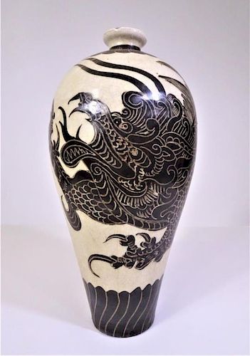 Large Brown Suzhou-style Stoneware Dragon Vase